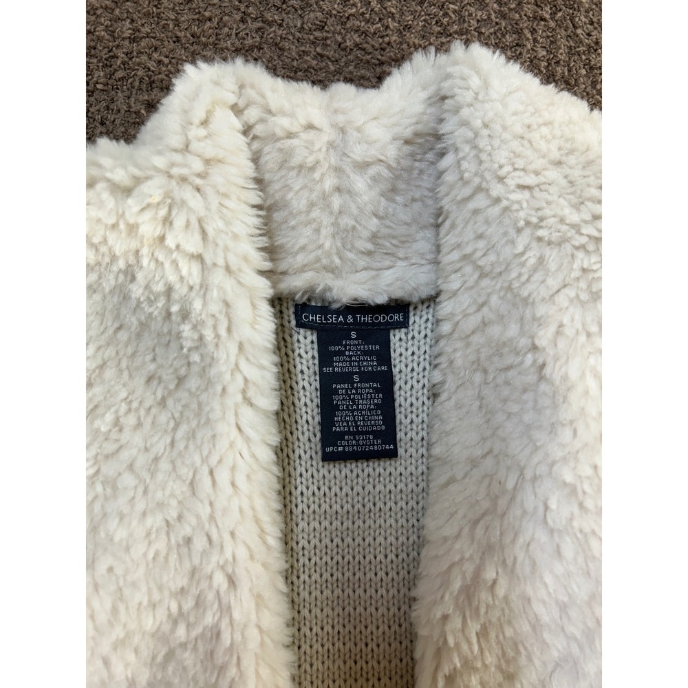 Chelsea & Theodore Faux Fur Knit Back Vest Oyster Gray Small Open Front Drape - Picture 4 of 7